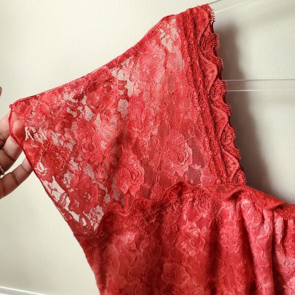90s Y2K Venezia Lane Bryant Red Lace Babydoll Milkmaid Top 18 Whimsy Feminine - Picture 2 of 8